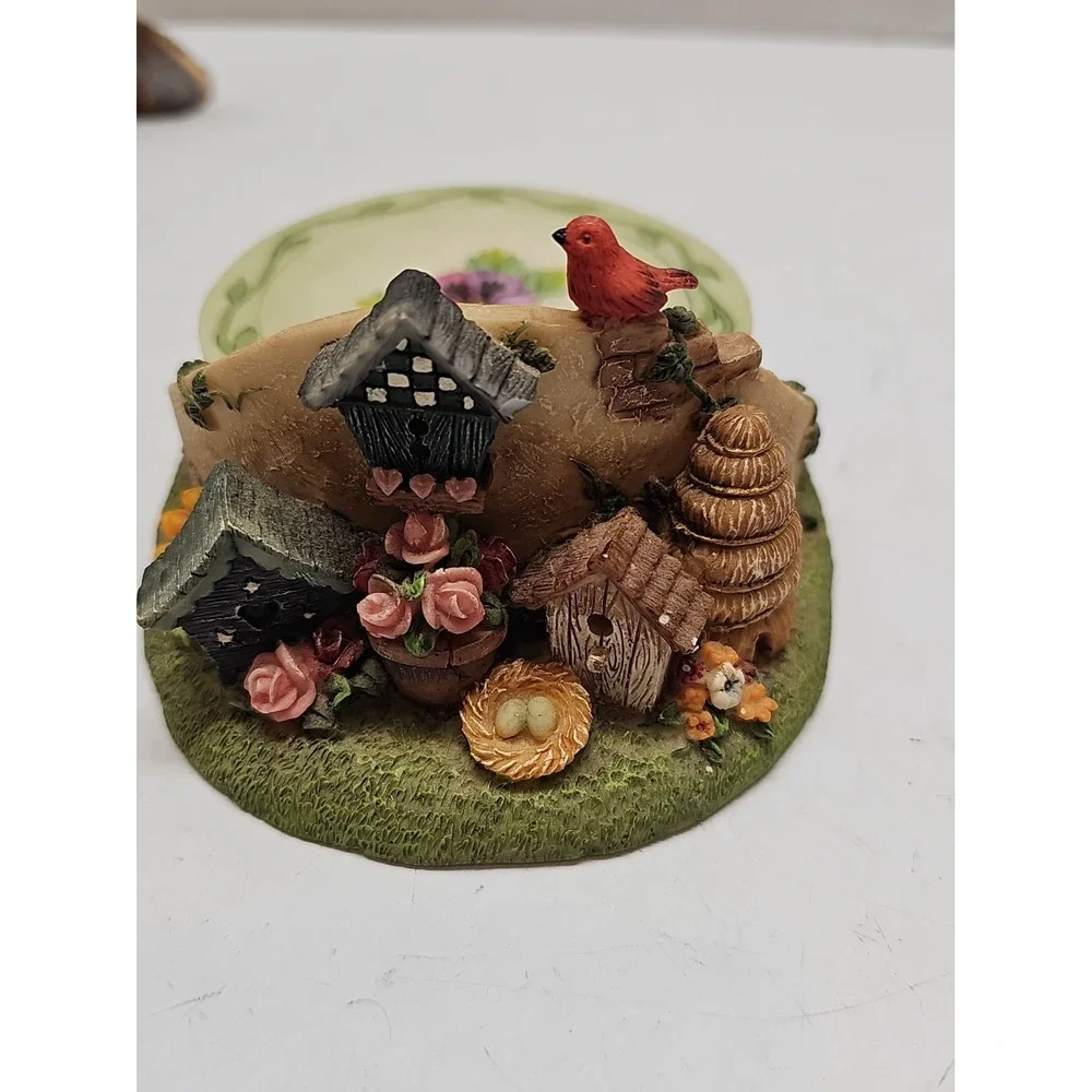 Ceramic Resin Handpainted Birdhouse Flower Coasters & 2 Birds On Branch Figure